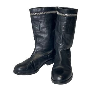 COACH Vinni Black Leather Signature Jacquard Tall Riding Boots Women's 11B